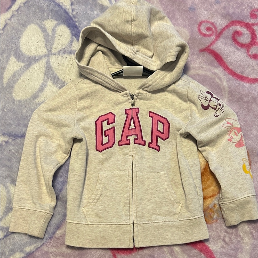 GAP Kids Light Gray Hoodie with Pink Lettering
